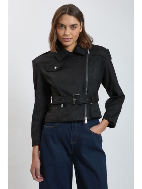 KAREN MILLEN Faux Leather Collared Tie Up Jacket
