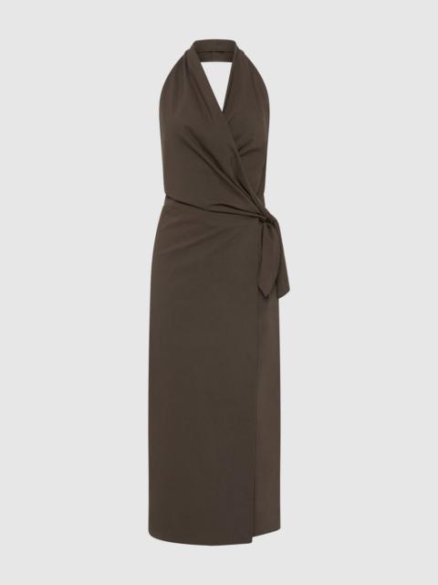 ST. AGNI Halter Wrap Backless Dress - Wood