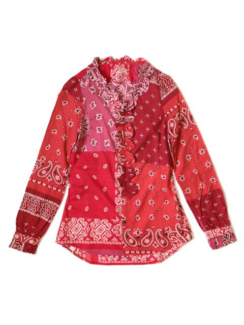 Kapital GAUZE BANDANA PATCHWORK V-NECK FRILL SHIRT - RED