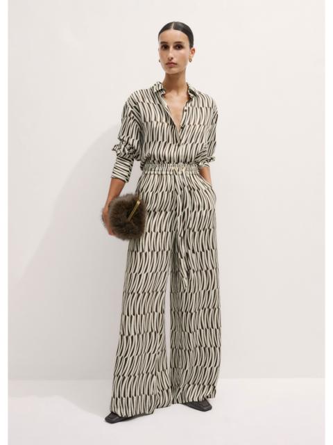 ME+EM Silk Linear Keys Print Wide-Leg Pant