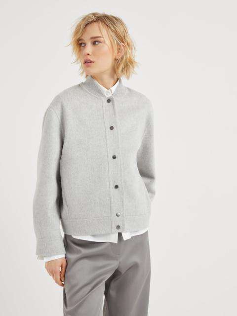 Brunello Cucinelli Hand-finished bomber jacket in cashmere beaver double cloth with monili