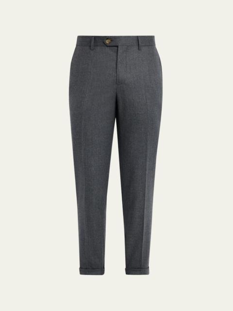 Brunello Cucinelli Men's Wool Flannel Flat-Front Pants