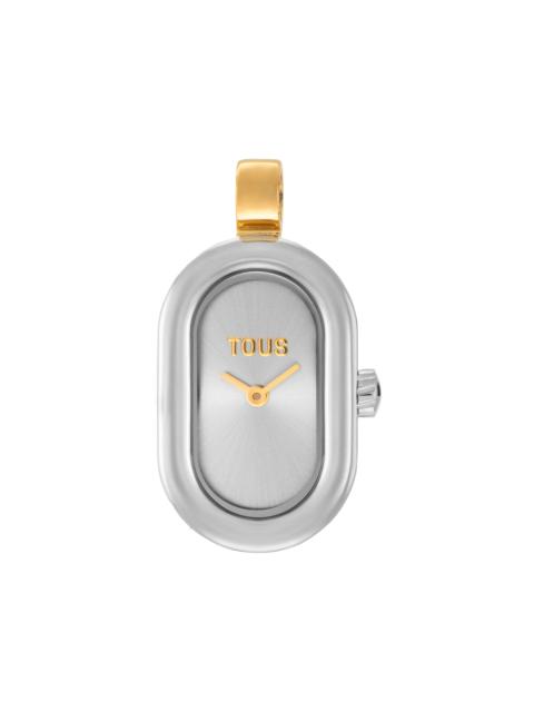 TOUS Steel and gold-colored steel analog pendant Watch Hold Oval