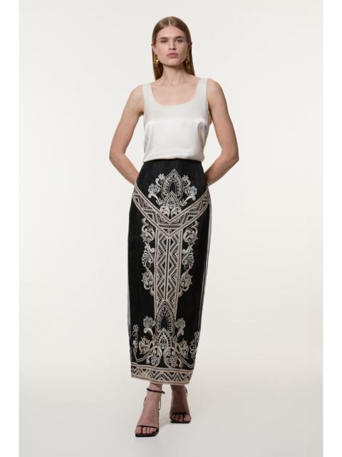 KAREN MILLEN Tall Embroidered Organdie Woven Midi Skirt
