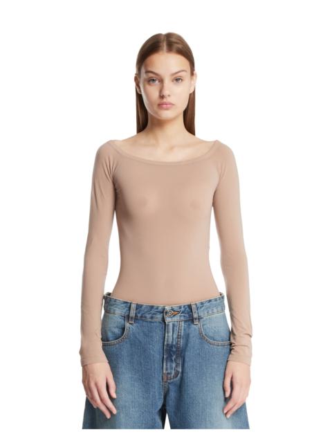 Alaïa Beige Off-the-Shoulder Knit Bodysuit