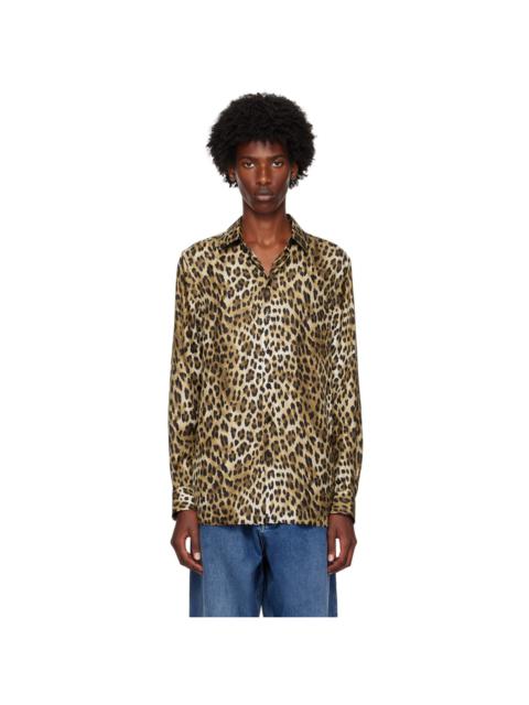 WACKO MARIA Gray Leopard Open Collar Shirt | REVERSIBLE