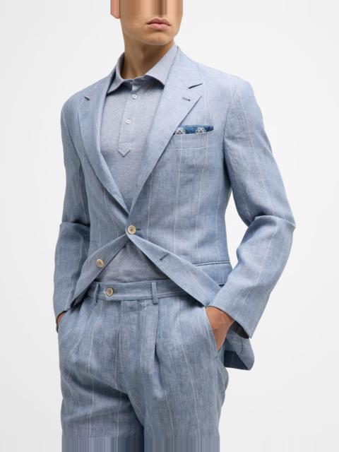 Brunello Cucinelli Men's Linen Wide Stripe Three-Button Suit