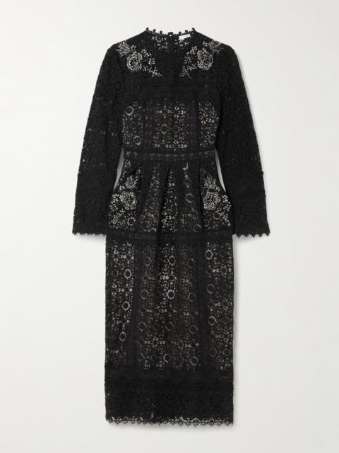 Erdem Crystal-embellished Cotton Guipure Lace Midi Dress