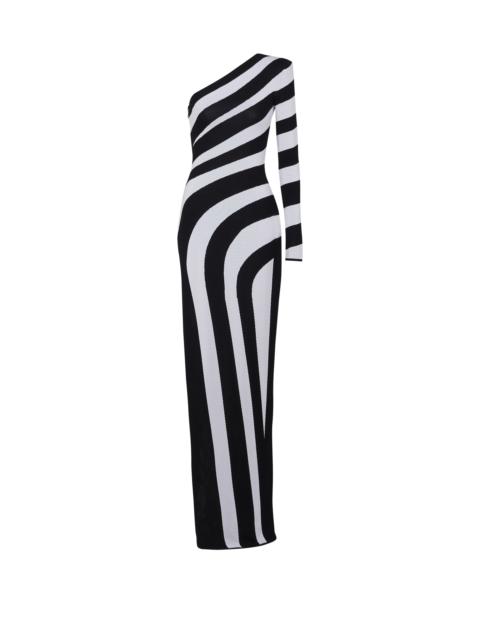 Balmain Long asymmetrical striped knit dress