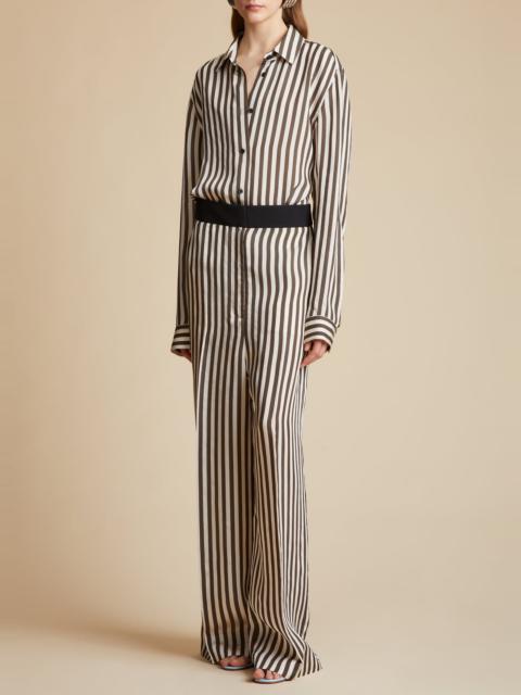 KHAITE The Banton Pant in Ivory with Dark Brown Stripes