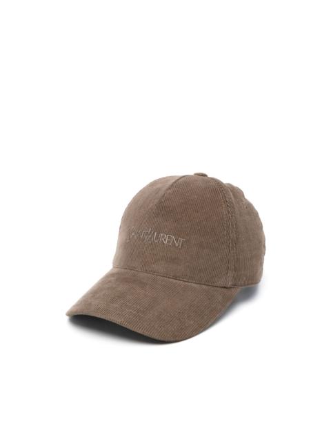 SAINT LAURENT logo-embroidered corduroy cap