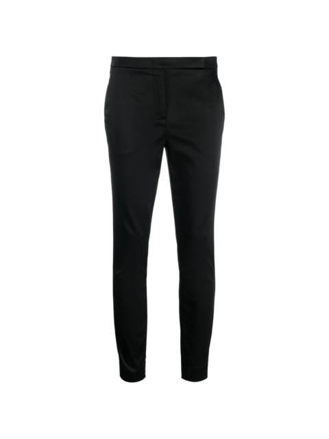 slim-cut satin-finish trousers