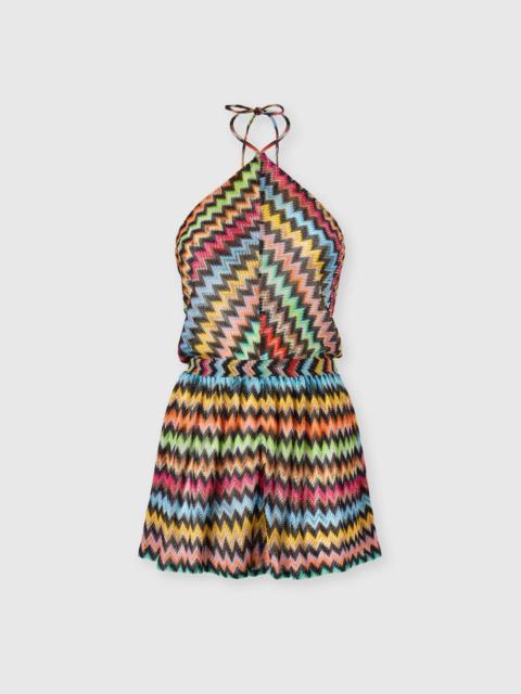 Missoni Short jumpsuit in lamé viscose with micro zigzag and halterneck