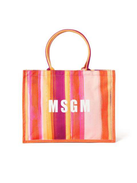 MSGM Cotton "brushed stripes" tote bag with MSGM logo