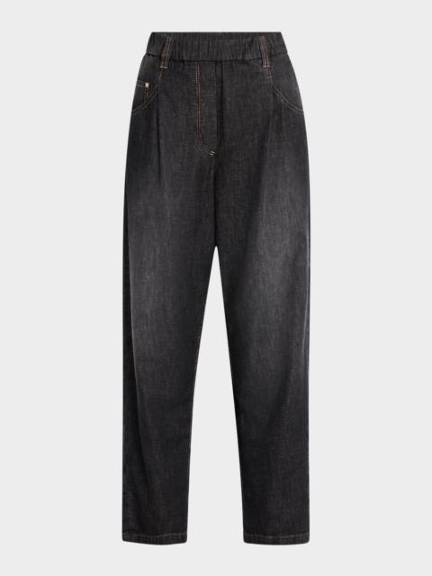 Brunello Cucinelli Pleated Tapered-Leg Crop Pull-On Pants