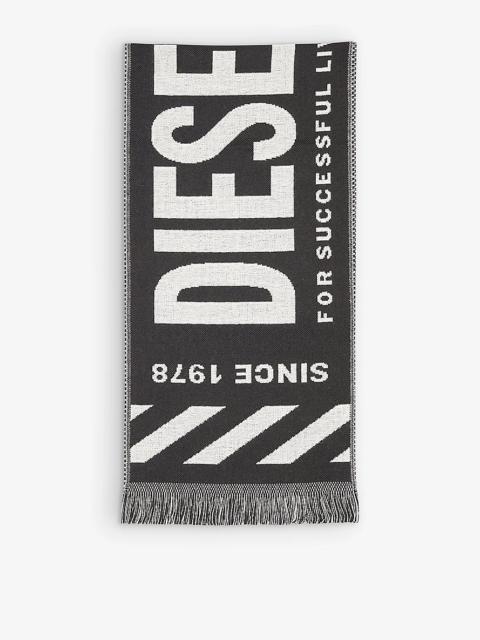 Diesel S-Bisc logo-woven wool-blend scarf