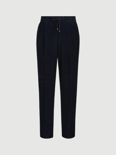 Brunello Cucinelli Garment-dyed trousers in cotton narrow wale corduroy with drawstring and double pleats