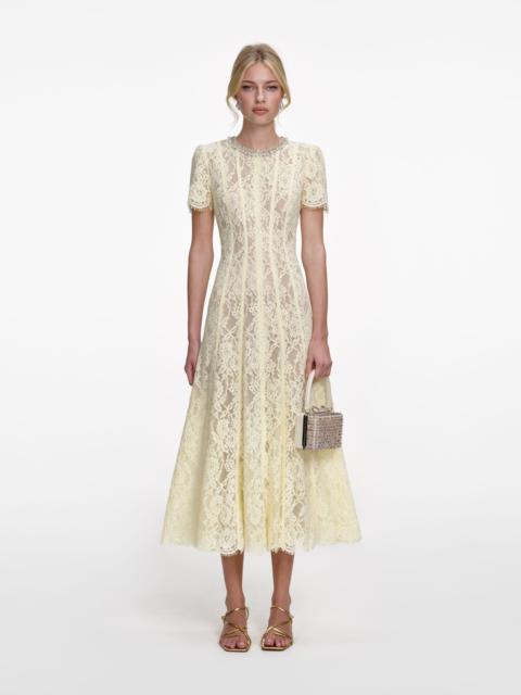 self-portrait Yellow Lace Embellished Midi Dress