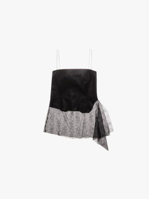 Helmut Lang LACE-TRIMMED LEATHER TANK TOP