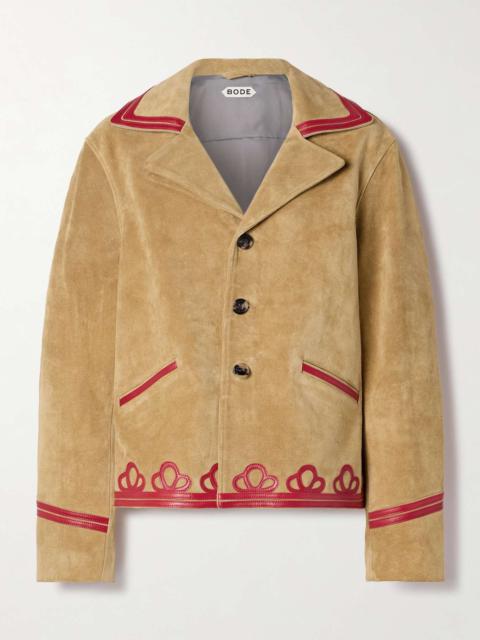 BODE Trefoil leather-trimmed suede jacket