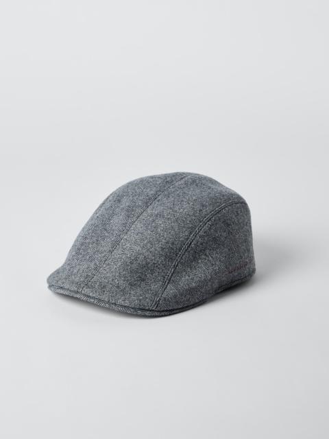 Virgin wool chevron flat cap with embroidered logo
