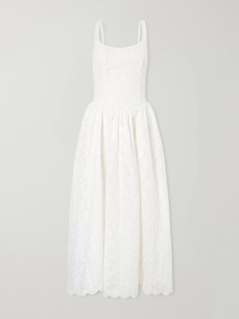 FAITHFULL Milana broderie anglaise midi dress White