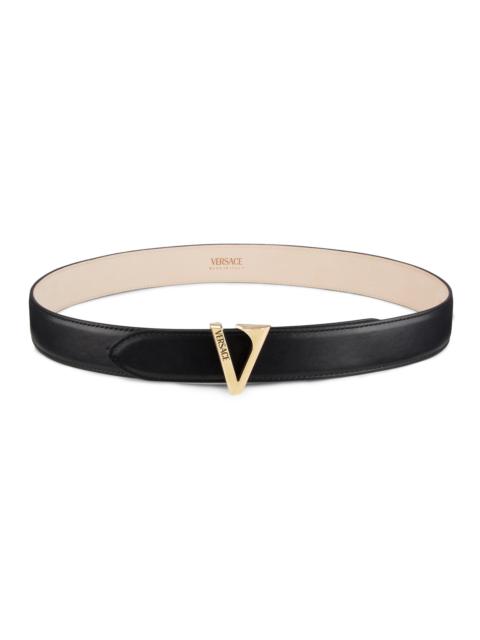 VERSACE Women's V Buckle Leather Belt - Black Gold