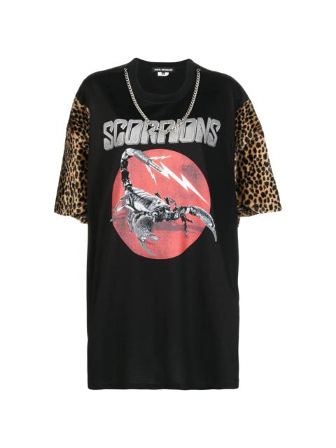 leopard-sleeve graphic print T-shirt
