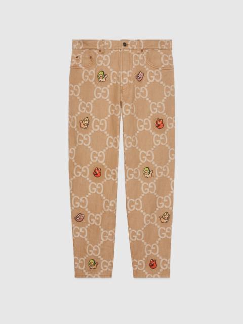GUCCI Tapered GG denim pant with embroidery