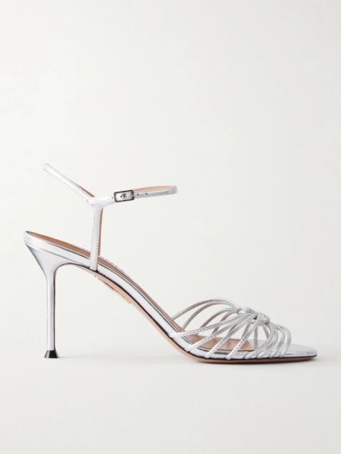 AQUAZZURA Serenity 85 Knotted Metallic Leather Sandals