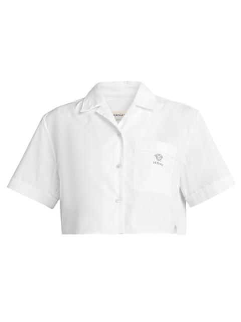 VERSACE Women's La Vacanza Medusa Head Cotton Crop Shirt - Optical White