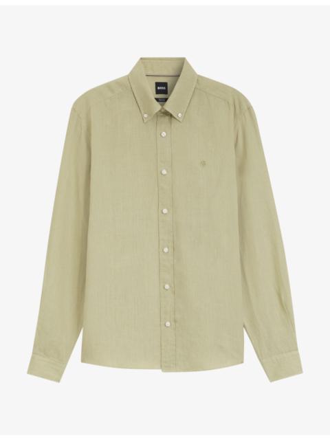 BOSS Brand-Embroidered Long-Sleeved Linen Shirt