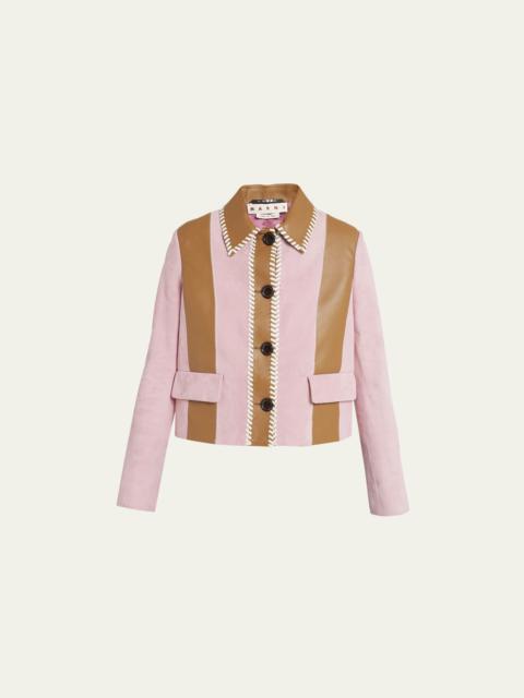 Stripe Mixed-Media Suede Leather Baby Jacket