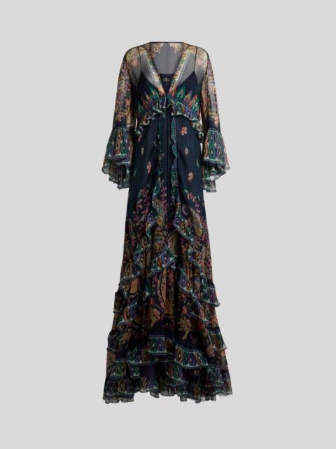 Etro LONG SILK DRESS WITH PLACED FLORAL PAISLEY PRINT
