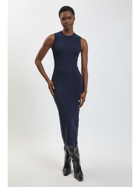 KAREN MILLEN Rib Knitted Crew Neck Midi Dress