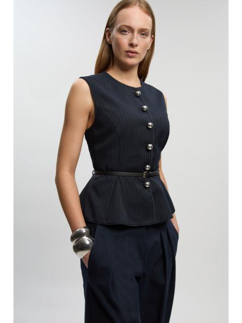 KAREN MILLEN Tailored Pinstripe Belted Peplum Jacket