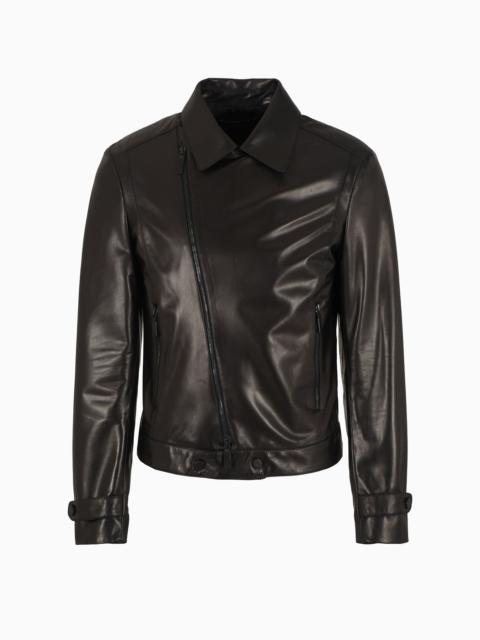 Biker jacket in partially vegetable-tanned plonge lamb nappa leather