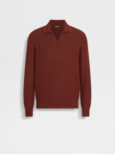 BRICK RED SILK AND CASHMERE POLO SHIRT