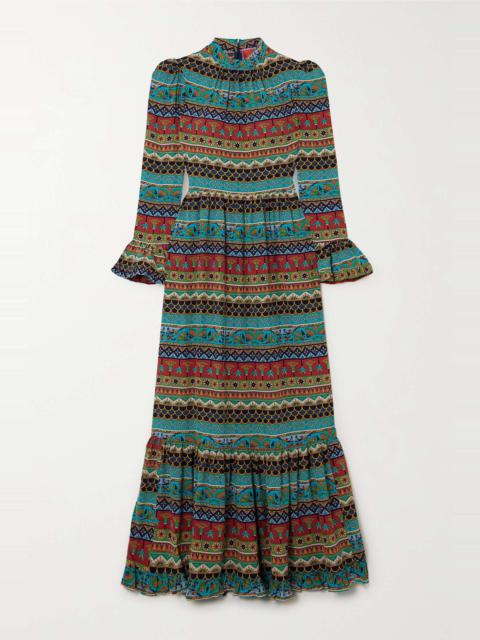 La DoubleJ Visconti tiered ruffled printed silk-crepe maxi dress