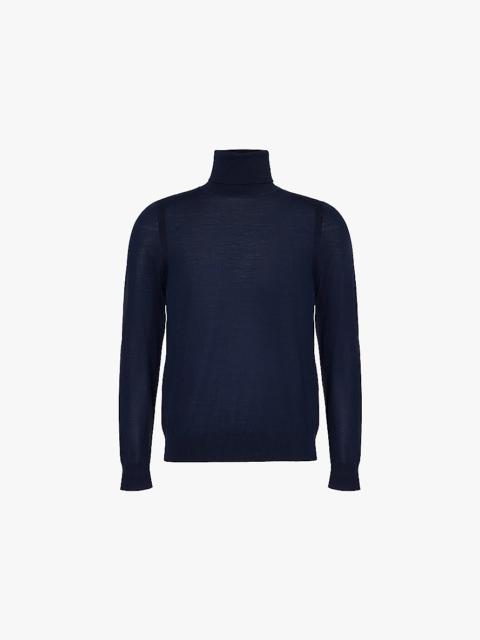 Roll-neck fine-knit wool jumper