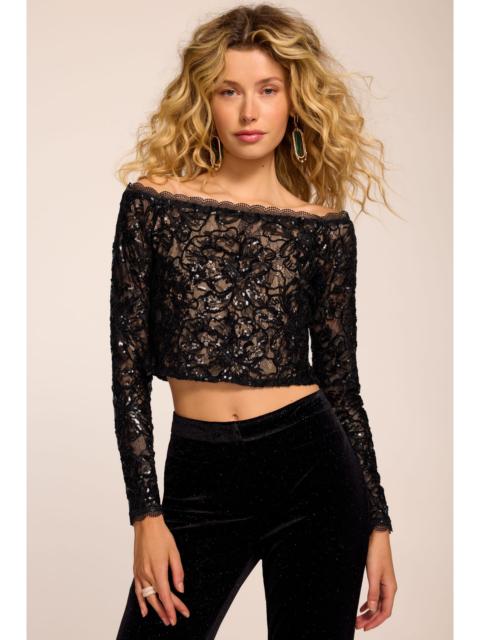 RAMY BROOK Caitlin Off the Shoulder Sequin Cropped Top