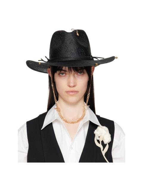 RUSLAN BAGINSKIY Black Chain Strap Straw Fedora