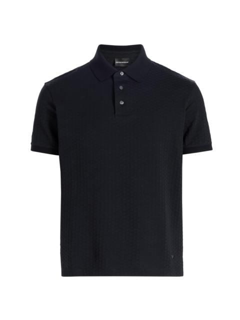 EMPORIO ARMANI Men's Textured Geometric-Print Cotton Polo Shirt - Navy