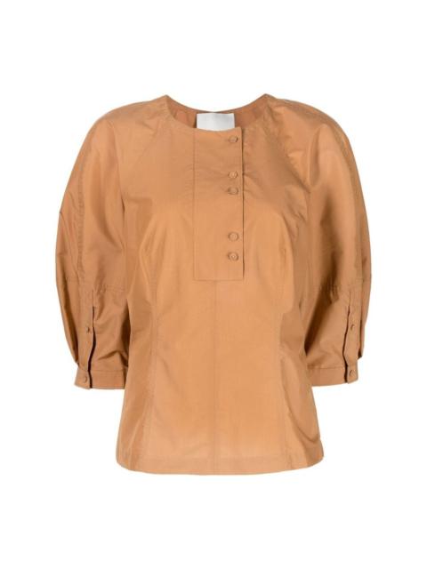 puff-sleeves poplin blouse