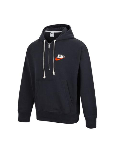 Men's Nike Embroidered Logo Half Zipper Hooded Knit Pullover Black DM5280-045