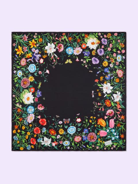 Flora print silk shawl