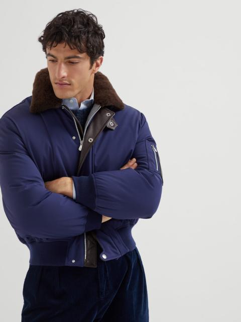Brunello Cucinelli Stretch bonded nylon down jacket with shearling-lined collar