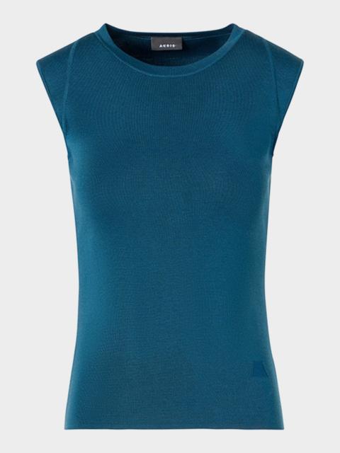 AKRIS Crewneck Stretch Silk Knit Top