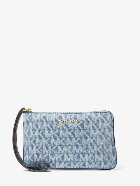 MICHAEL KORS Jet Set Travel Small Signature Logo Print Denim Wristlet