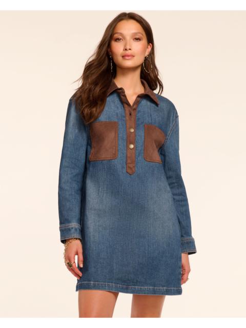 RAMY BROOK Winnifred Faux Suede Trim Denim Mini Dress